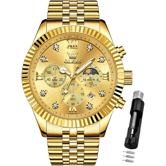Reloj OLEVS para Hombre Cronografo Fase Lunar Dorado