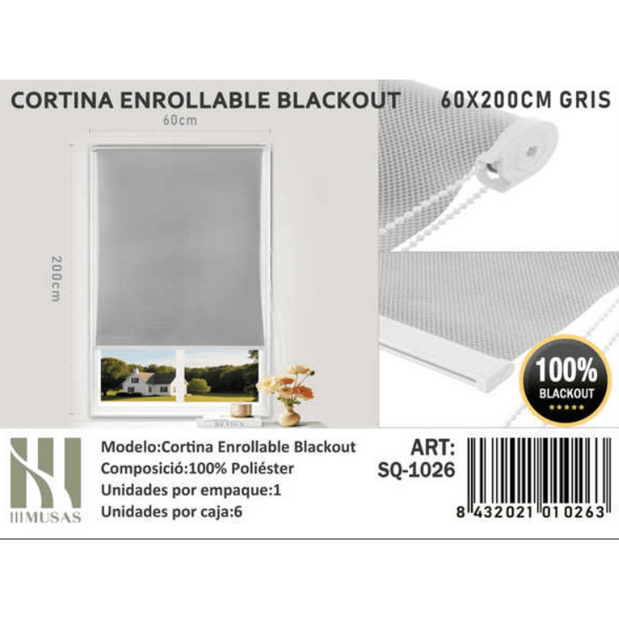Mundo Shopping - Cortina Roller Blackout 60x200cm Gris 1026