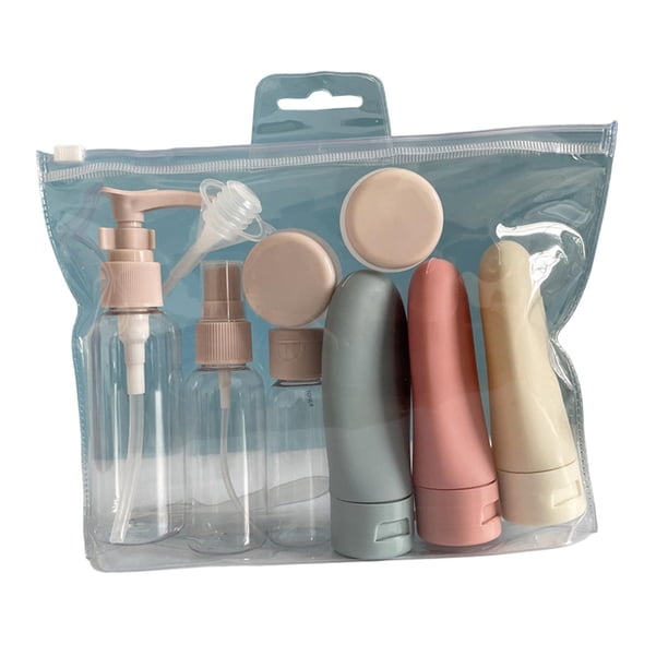Juego de botellas de viaje portátiles, tarros , botellas de Spray recargables, acondicionador vacío con bolsa para crema, regalos cosméticos Rosado