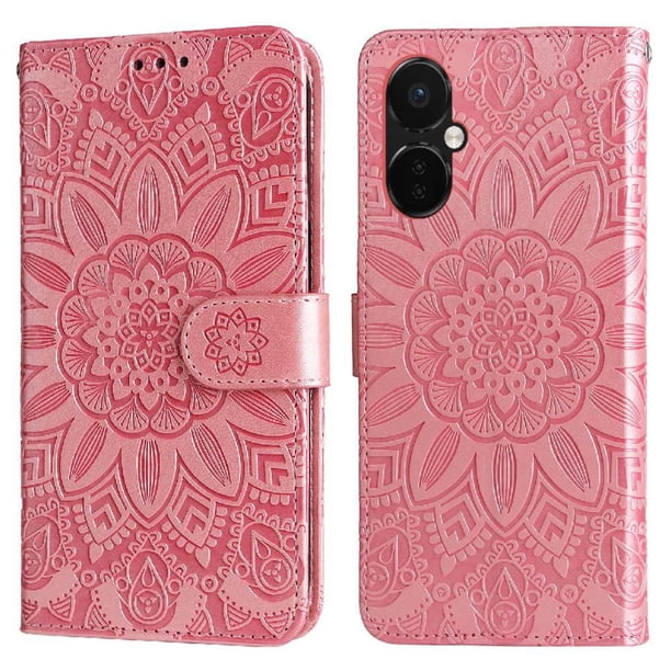 Funda tipo cartera FOXDOCK para OnePlus Nord CE 3 , diseño girasol en relieve, cuero PU, cierre magnético, soporte y tarjetero