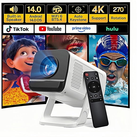 Mini Proyector V300 Wifi 6 Bt5 4 4k 270° Android 14