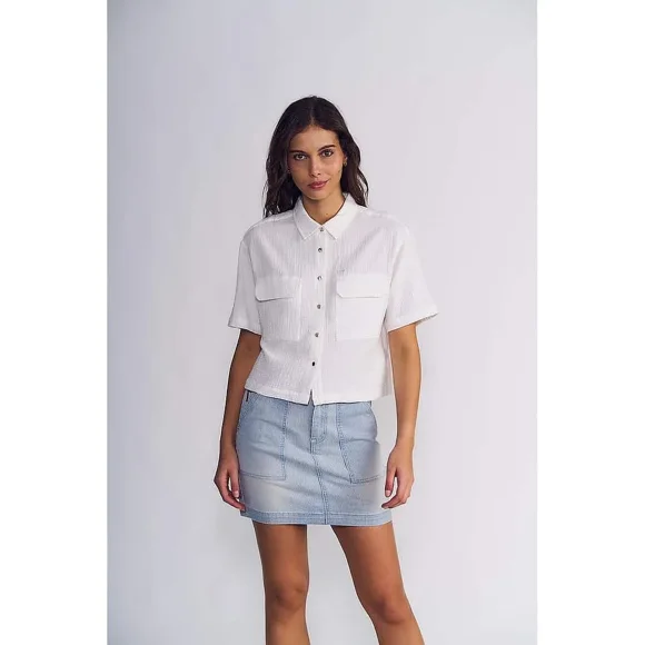 Blusa Mujer Double Crease con Bolsillos Blanco Ellus