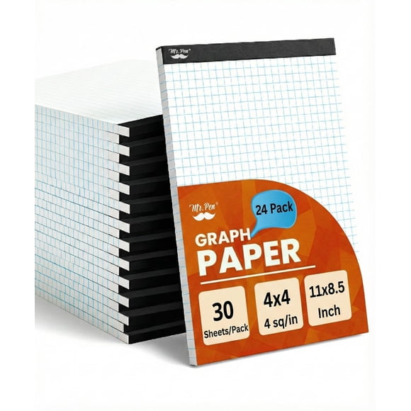 Bloc de papel cuadriculado Mr. Pen, 24 unidades, 30 hojas, 11 x 8.5 pulgadas