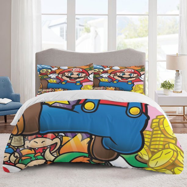 Super Mario Bedding Sets Cartoon Duvet Cover Lightweight 3 Piece Bet Sets for Kids Boys Girls