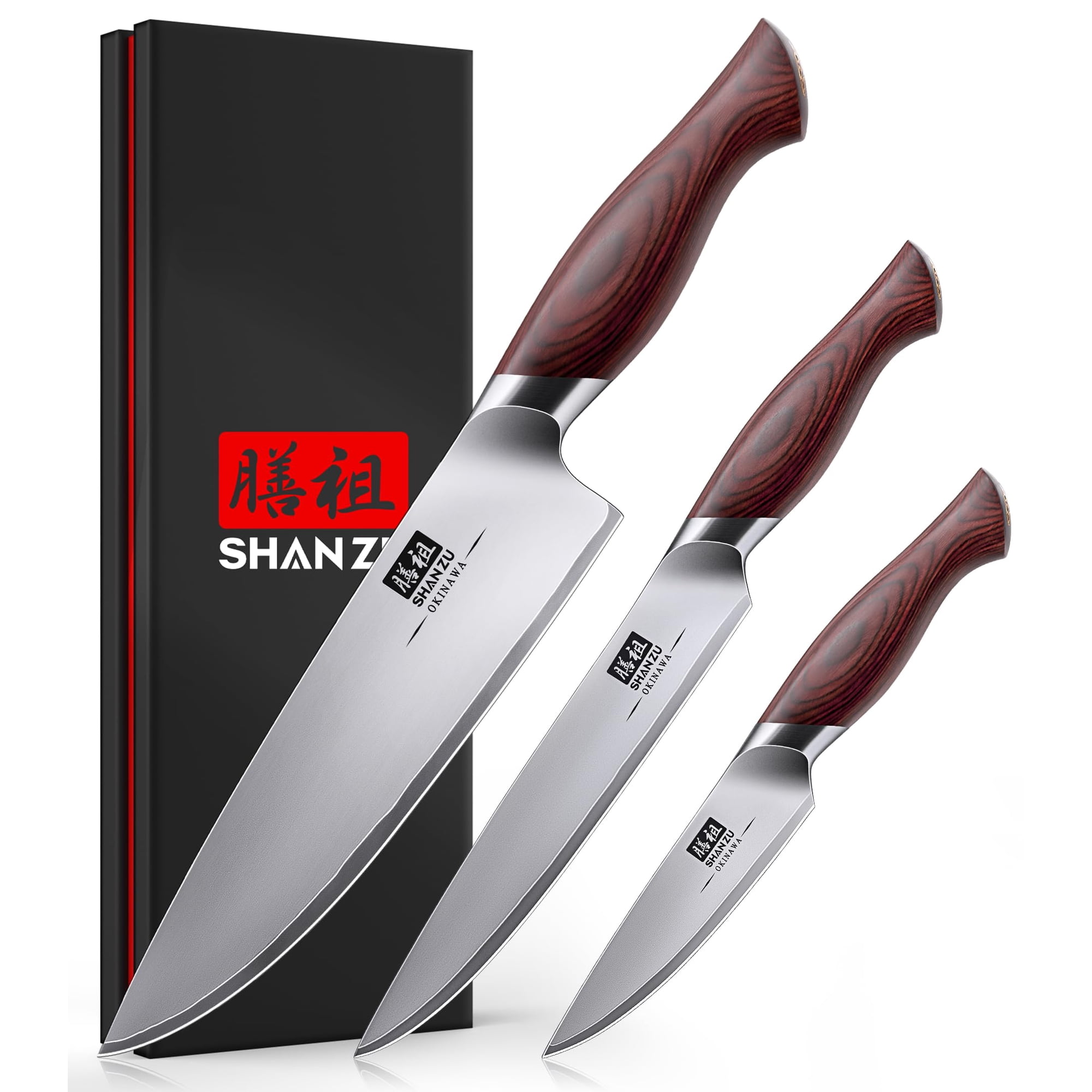 Juego De Cuchillos Shan Zu Japonés De 3 Piezas De Acero De Alto Carbono