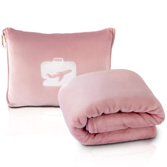 Manta y almohada de viaje EverSnug ultrasuaves de color rosa claro