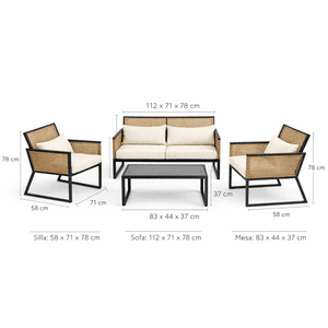 Space Home - Juego Terraza Beige Sofá + Sillas + Con Mesa Vidrio- Completo 4 Piezas