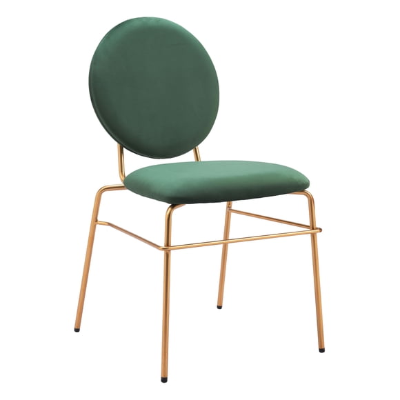 Silla de comedor Zuo Odessa de tela de terciopelo verde y dorado