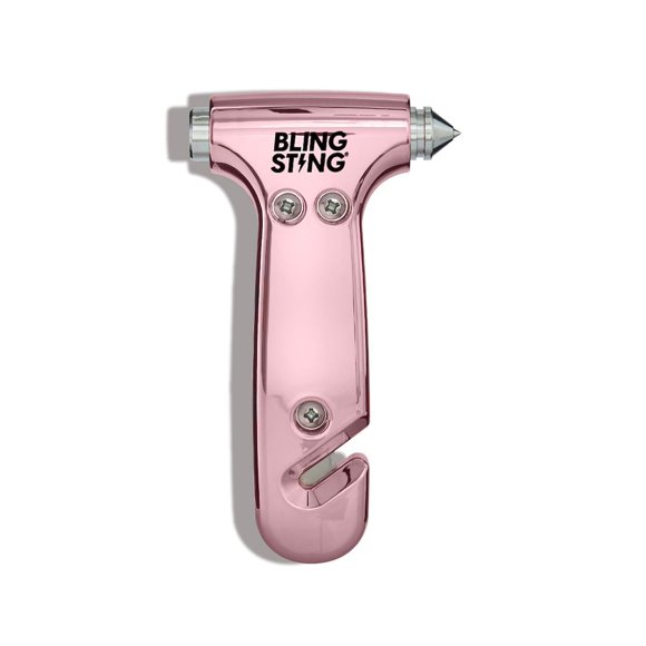 Martillo de Seguridad BLINGSTING Rosa Pastel con Rompe Cristales y Cortacinturones