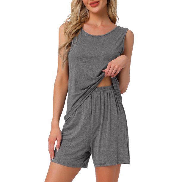 INSPIRE CHIC Conjunto de Pijama de Algodón para Mujer, Camiseta sin Mangas Suave y Pantalones Cortos con Cintura Elástica para Dormir, Talla S, Gris