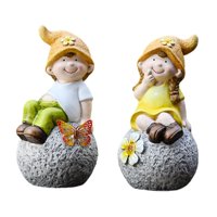 Ioensy - 2 Estatuas De Jardín Para Niños Y Niñas, Adornos De Césped Modernos Para El Porche De La Oficina