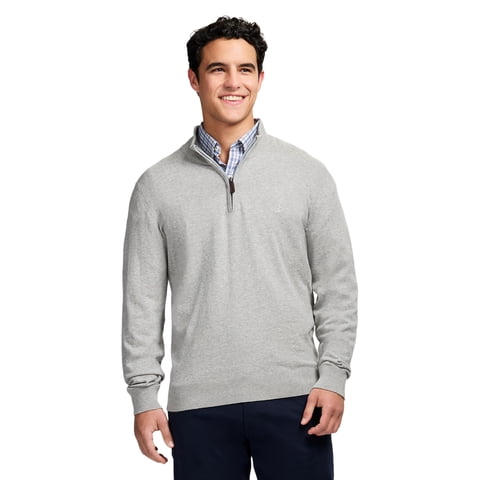 Suéter Izod Essentials Premium Para Hombre Con Cierre Cuarto De Cremallera Gris Claro