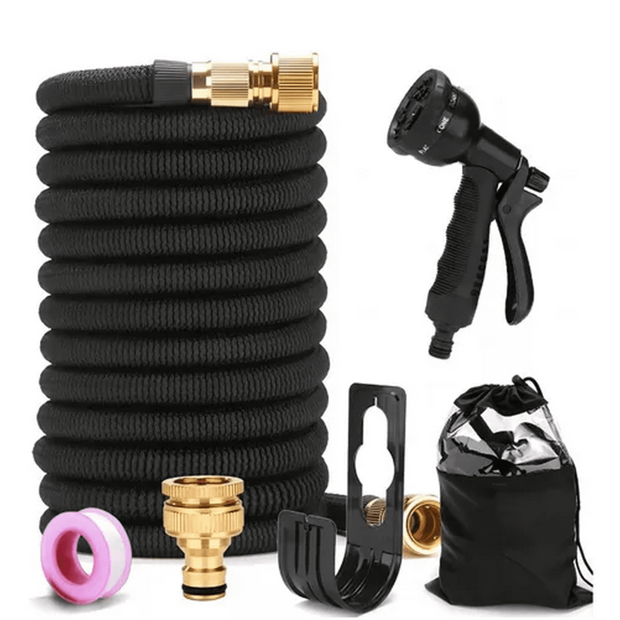 Genérico - Manguera Retráctil Expandible 15 Metros Pistola Y Acoples Negro