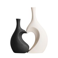 Magideal - Juego De Jarrón De Cerámica, Maceta, Soporte Para Contenedor De Flores, Jarrón Decorativo En Forma De Corazón Para Decoración Del Hogar, Estantería Blanco Negro