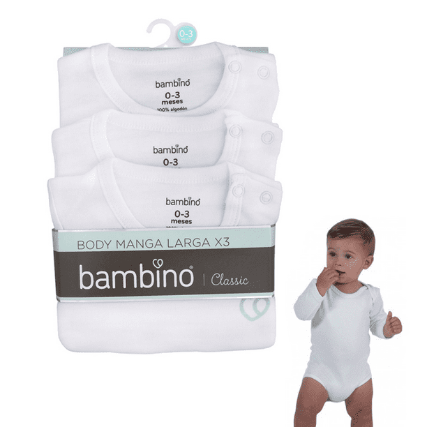 Tripack Body Manga Larga Unisex Blanco Ropa Bebe