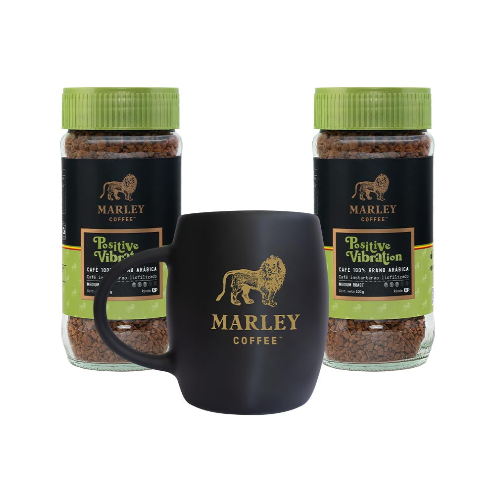 Pack 2x Café Liofilizado Positive Vibration 100g + Marley Mug Negro