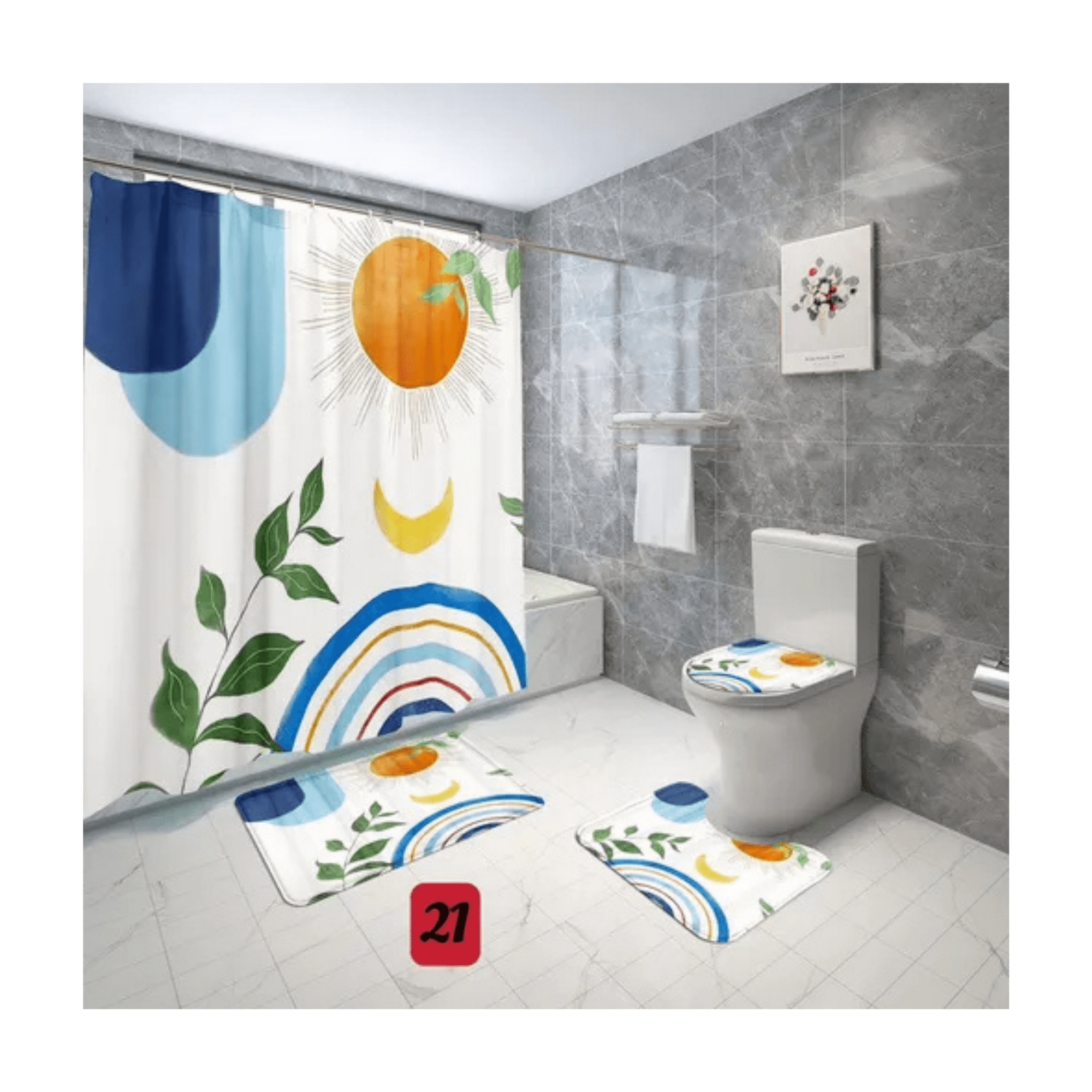 Genérico - Cortina De Ducha Con Set De Alfombra Tapete