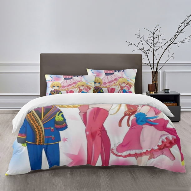 OSHI NO KO Bedding Sets Bed Cartoon Duvet Cover Lightweight 3 Piece Bet Sets for Kids Boys Girls