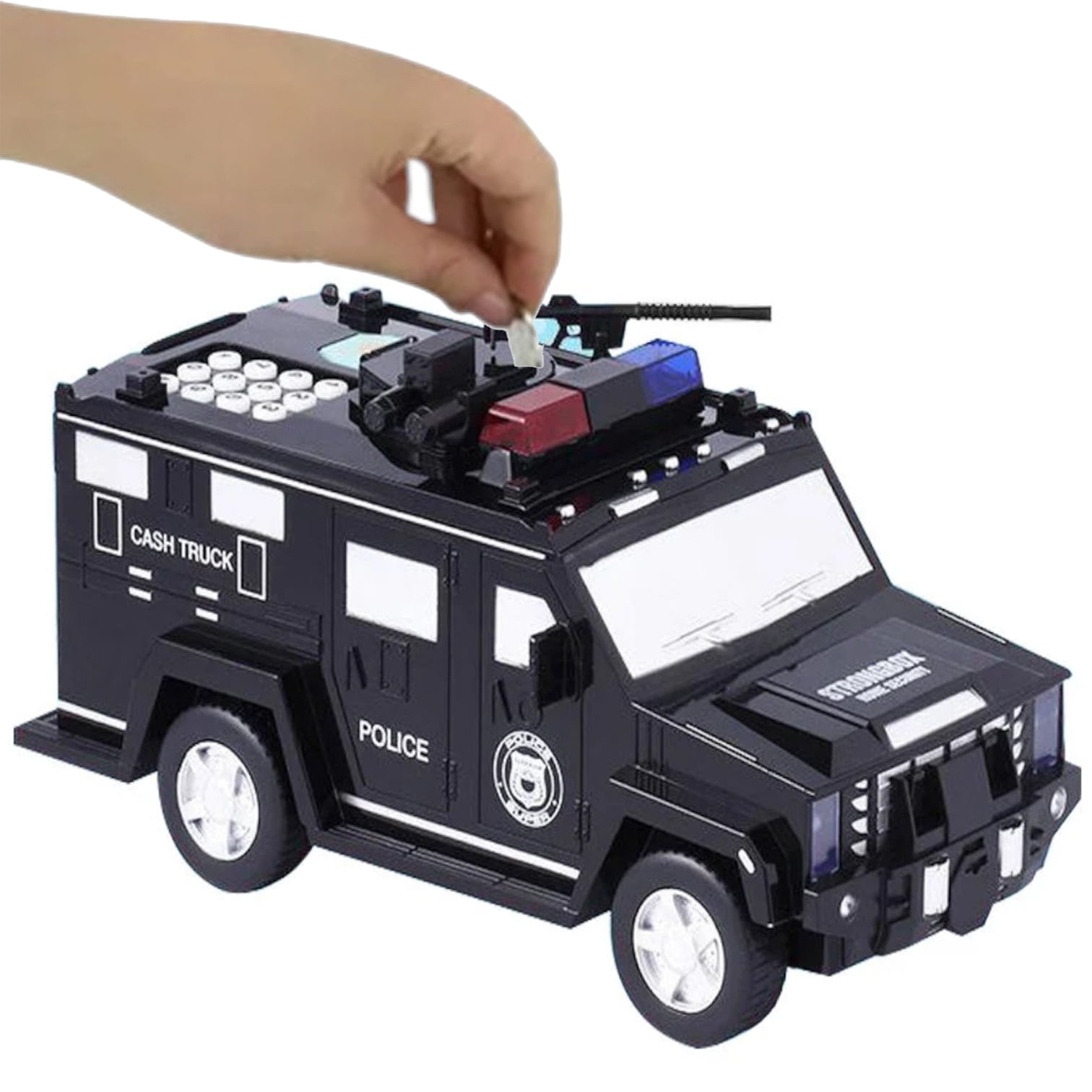 Invencible - Alcancia Camion Policial Clave Digital Luces Y Sonido Con Movimiento Ahorro Ai39