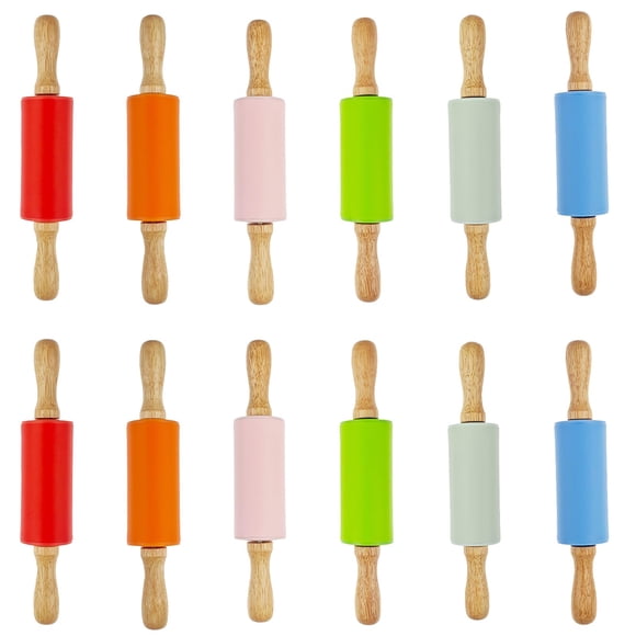 Rolling Pin Miokun para niños, 12 unidades, silicona y madera, 23 cm
