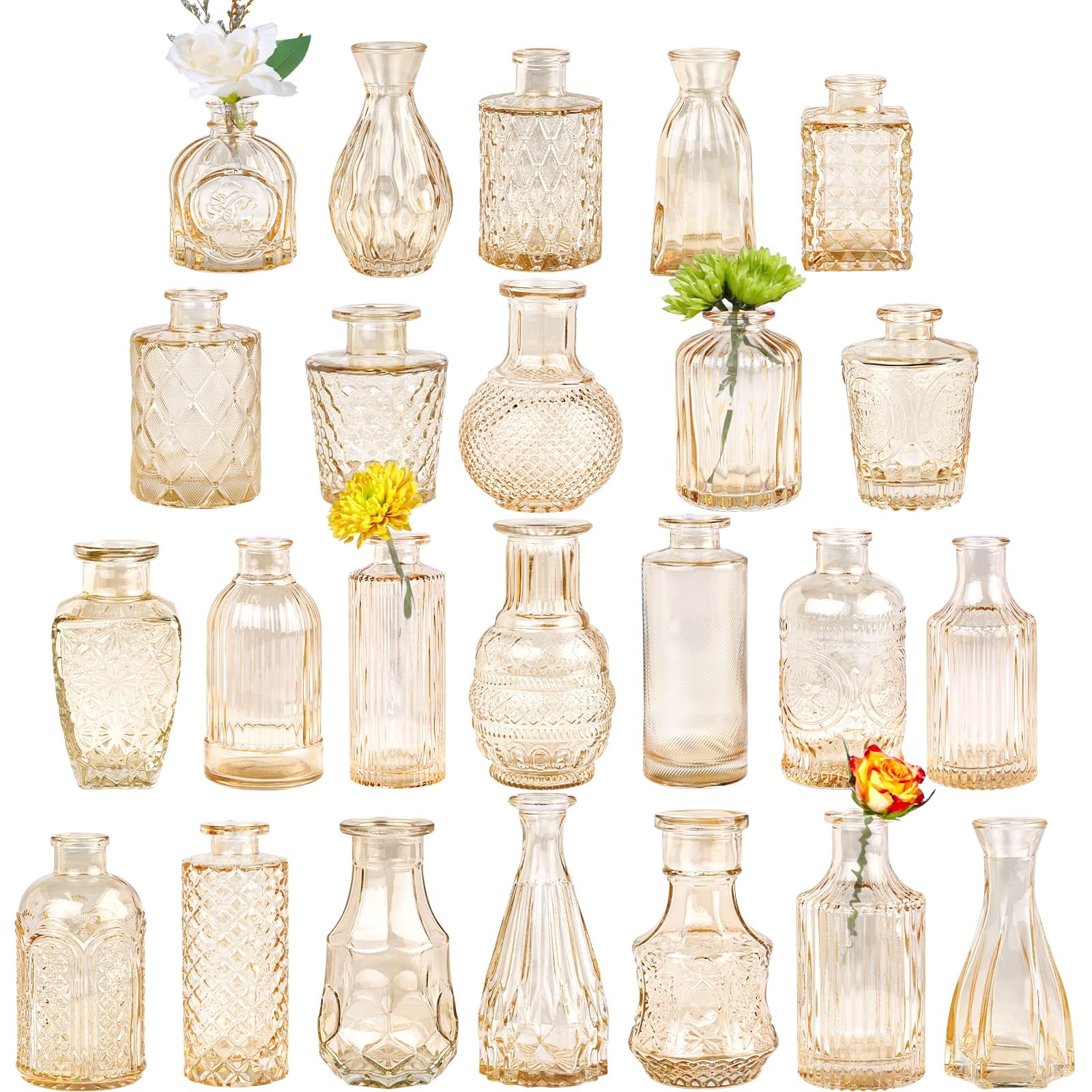 Set De Jarrones De Cristal Tbwind Con Forma De Flor Pequeña De Color Ámbar, 24 Unidades