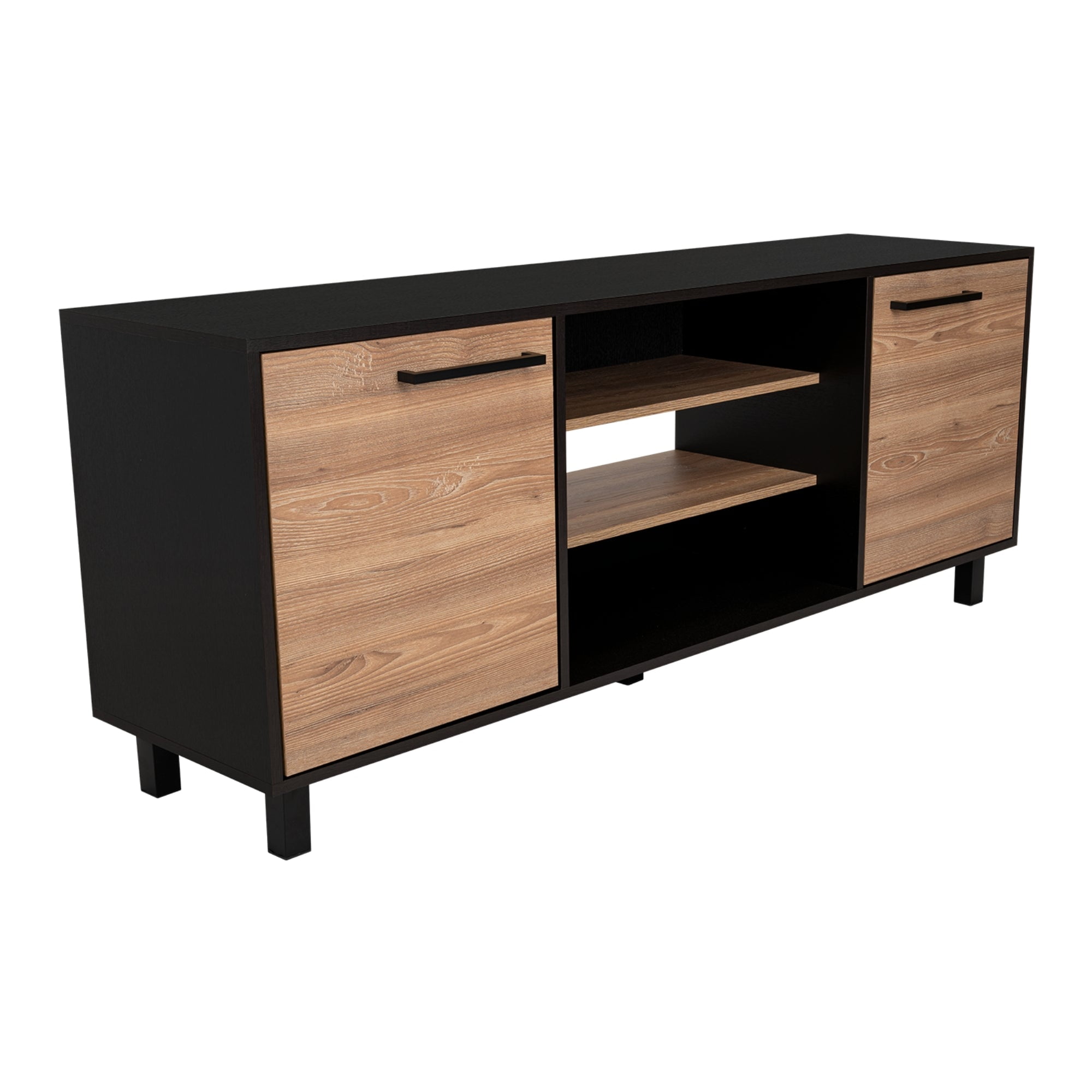 Fmfurniture - Rack Tv 65" 2 Puertas 4 Repisas Fm-012n Negro Y Café Claro