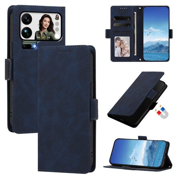 Funda Billetera Delgada para Xiaomi 17 Pro Max con Ranuras y Soporte Azul oscuro