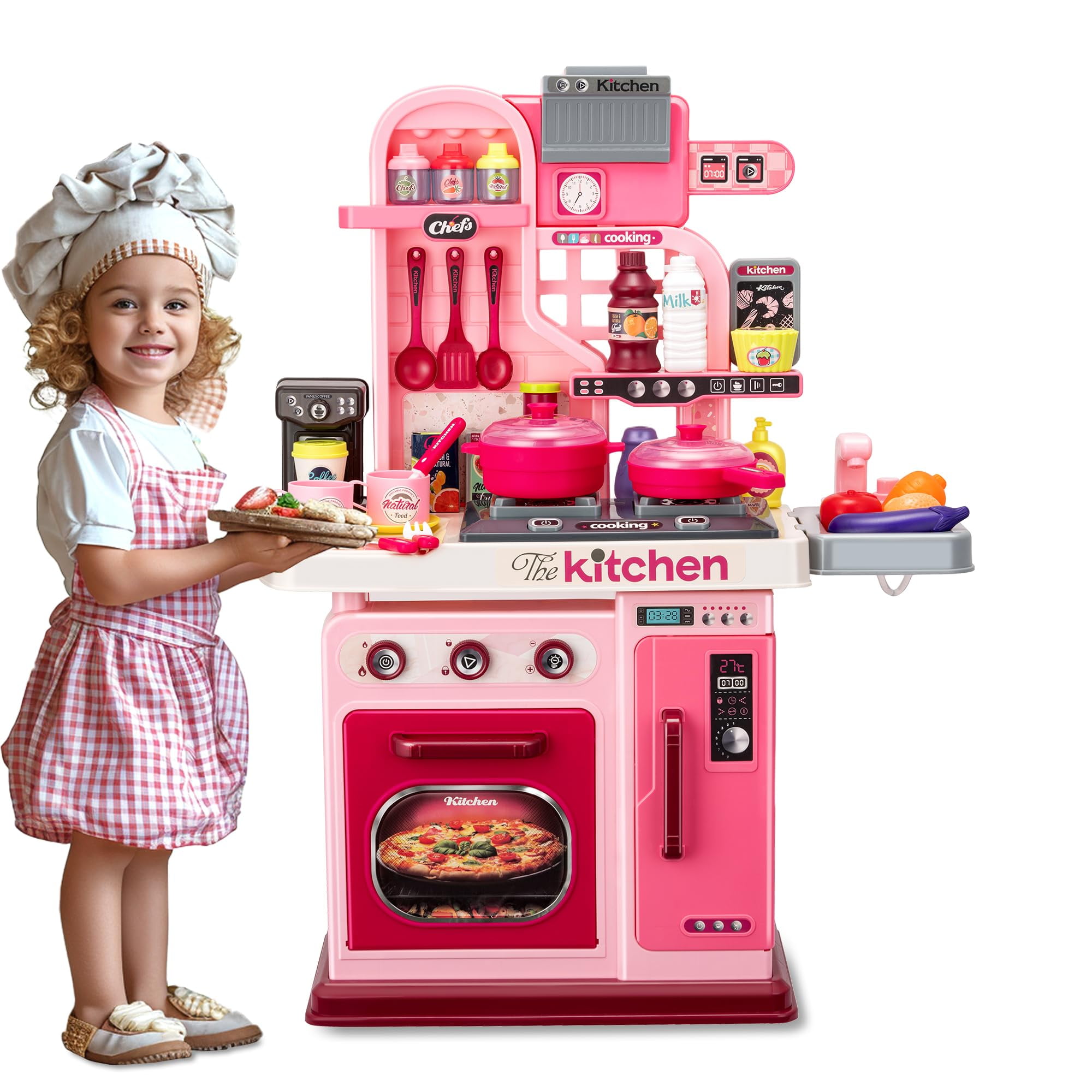 Juego De Cocina Para Niños Zaddgiuuy, 53 Unidades, Con Luces Y Sonidos, Color Rosa