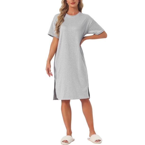 Camisón Midi de Manga Corta para Mujer INSPIRE CHIC con Abertura Lateral Casual Vestido de Descanso T-Shirt XL Gris