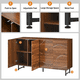 thumbnail image 2 of Modern Art Solid Wood Sideboard,59*16*35inch, Wave Relief Design, Walnut Texture, Iron Legs, Living Room Storage Cabinet, 2 of 3