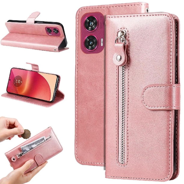 Funda con Cremallera para Motorola Edge 50 Fusion, Carcasa Cartera de Cuero PU con Soporte y Tarjetero