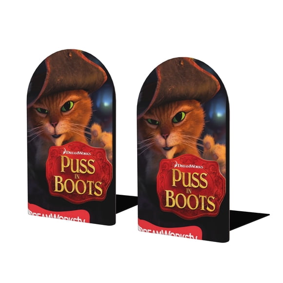 El Gato con Botas Sujetalibros decorativos temáticos, tope para estantería con base antideslizante, uso dual para hogar y oficina - 2 piezas