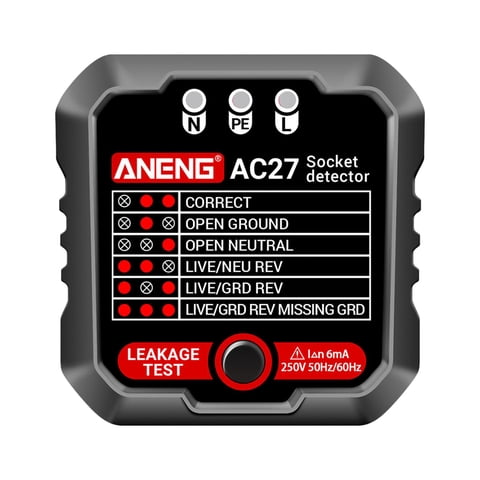 Ioensy - Probador De Salida Cableado Circuito Polaridad Detector De Voltaje Verificador Probador De Zócalo Negro