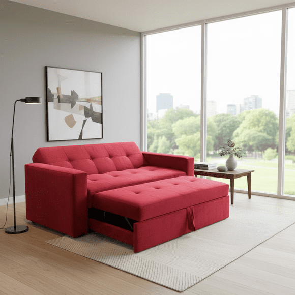 Sofa Cama Novus Tres Posiciones Rojo Felpa