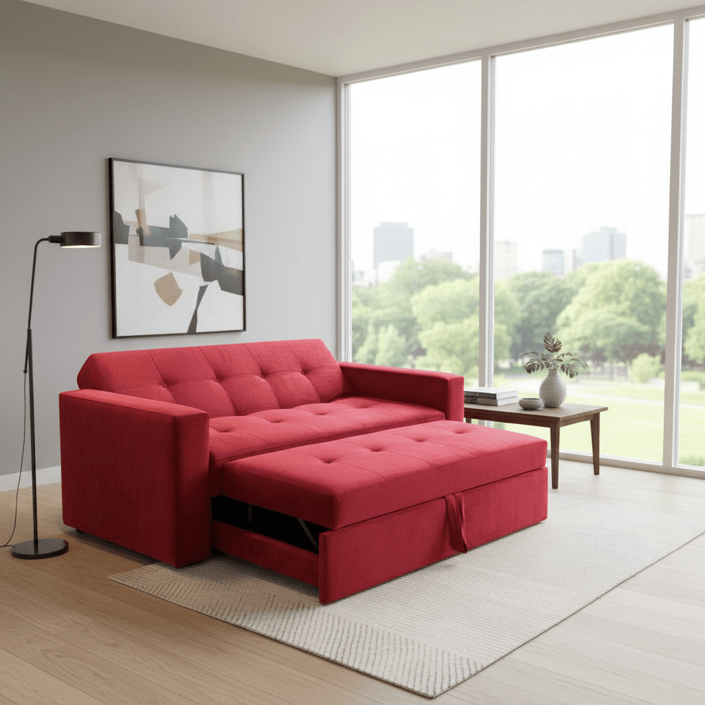 Muebles New - Sofa Cama Novus Tres Posiciones Rojo Felpa