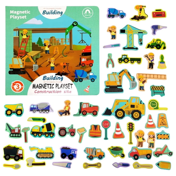 Magnetic Play Sticker Book, obras de construcción, imanes para nevera