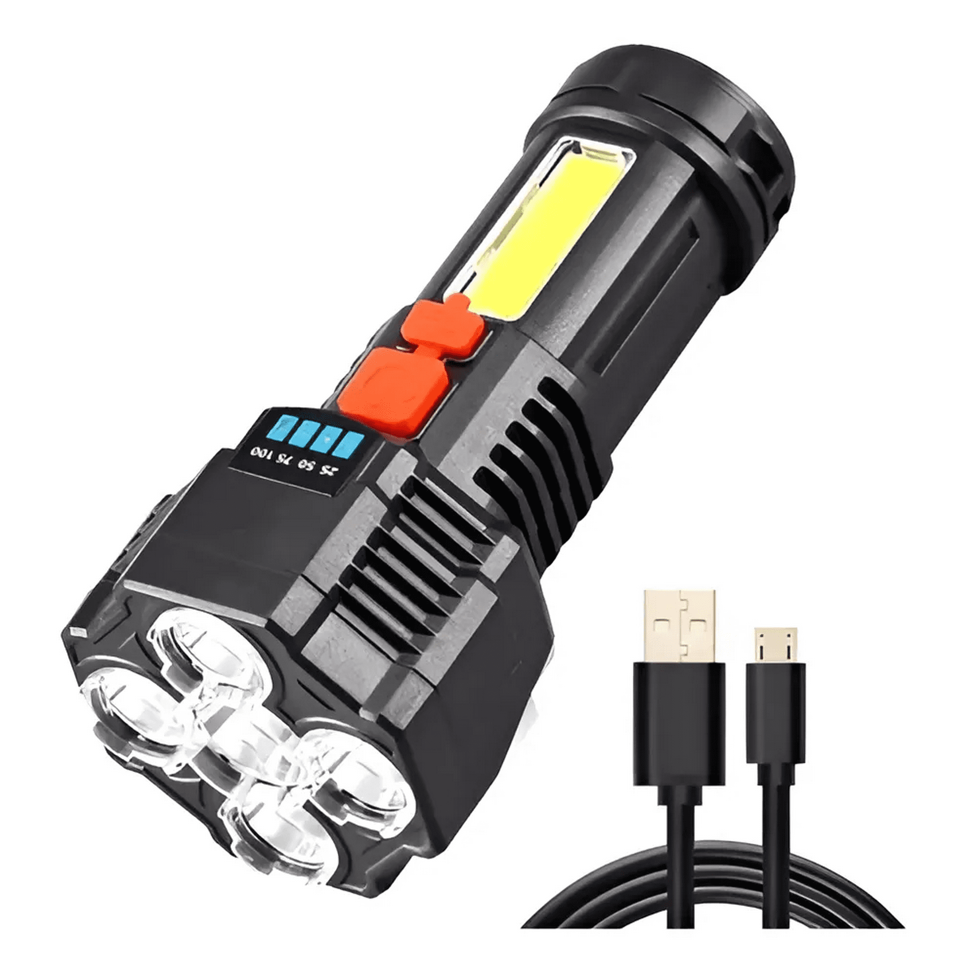 Genérico - Linterna Led Recargable Camping 4 Frecuencias Cable Usb Color De La Linterna Negro Color De La Luz Blanca
