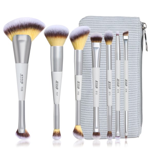 Set de brochas de maquillaje Jessup 7 de doble punta con estuche T520