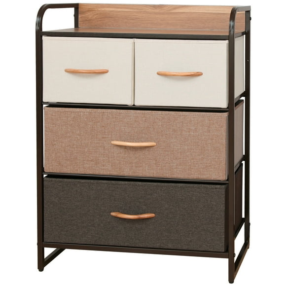 Cajonera Organizador Comoda 4 Cajones Metal Madera Tela