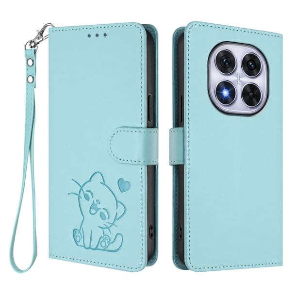 Xiaomi Redmi Note 14 Pro 4G Funda Billetera de Gato, Verde Claro