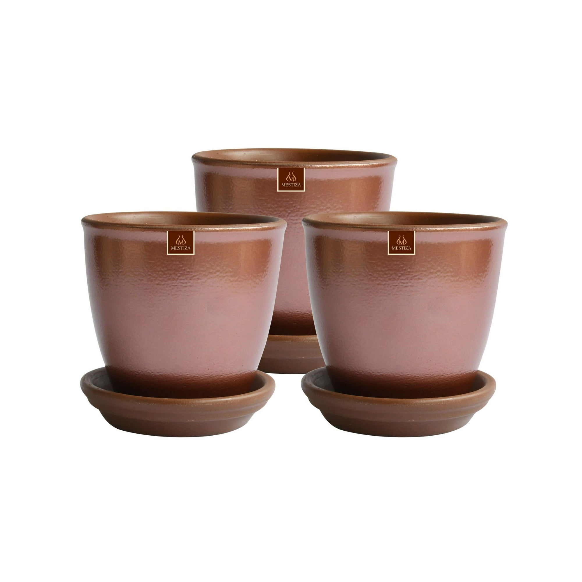 Pottery - Set De 3 Maceta Zafiro 17cm Cobre Y Sus Platos