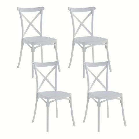 Klik Muebles - Pack De 4 Sillas De Terraza O Comedor Crossback - Blancas