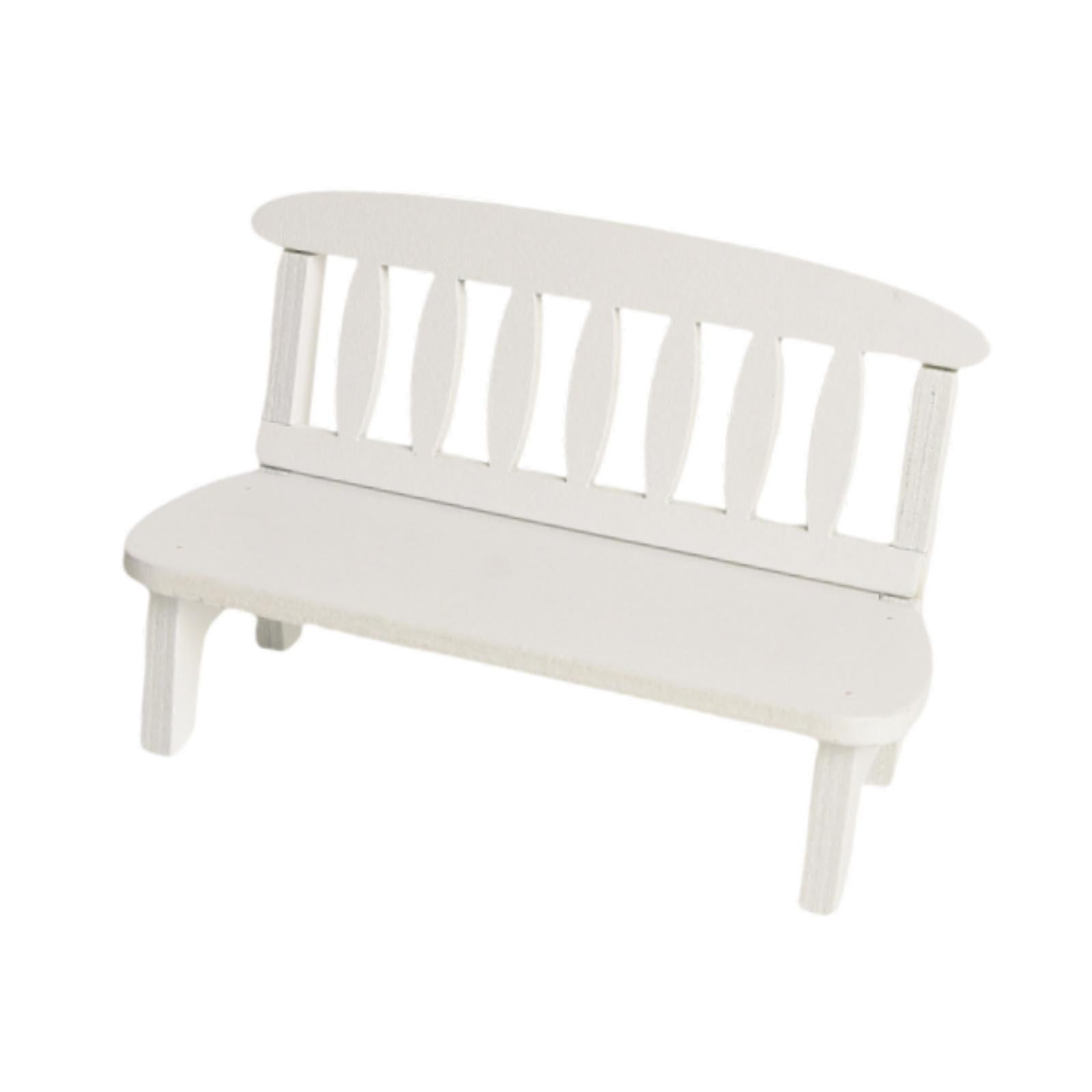 Magideal - Mini Banco De Casa De Muñecas De Madera, Muebles En Miniatura, Adorno, Decoración De Casa De Muñecas, Decoración De Paisaje, Banco En Miniatura Para C Blanco