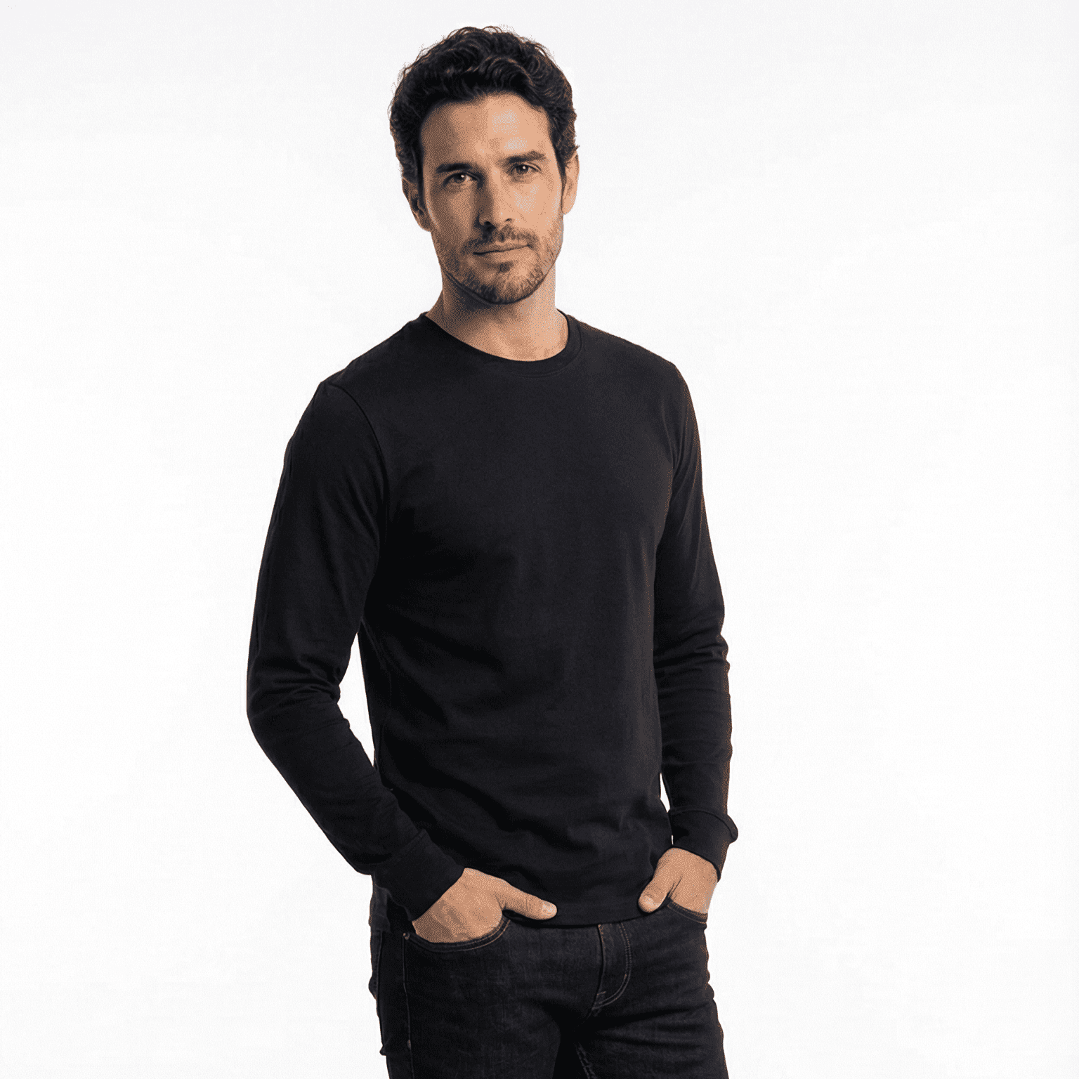 T-world - Polera Algodón Manga Larga Cuello Redondo Uv Antipilling Negro