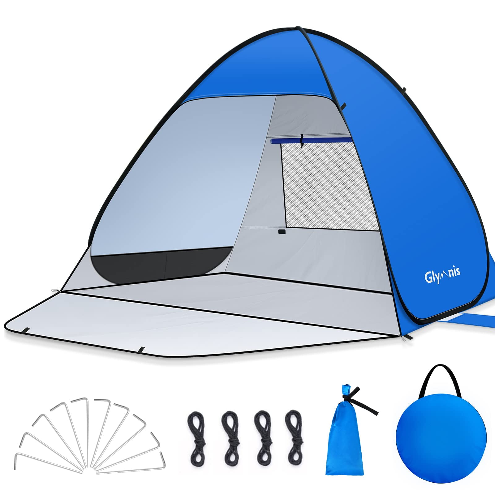 Carpa De Playa Glymnis, Con Protección Solar Desplegable, Upf 50+, Para 1-2 Personas