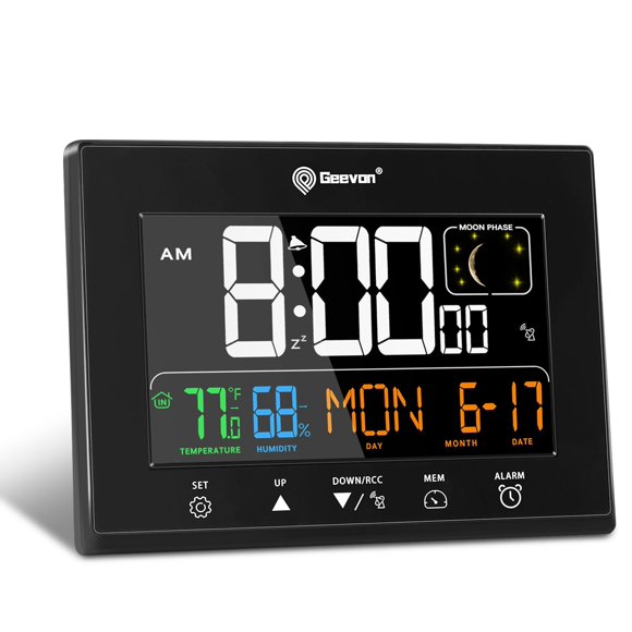 Reloj despertador digital atómico Geevon con 2 puertos USB para mayores