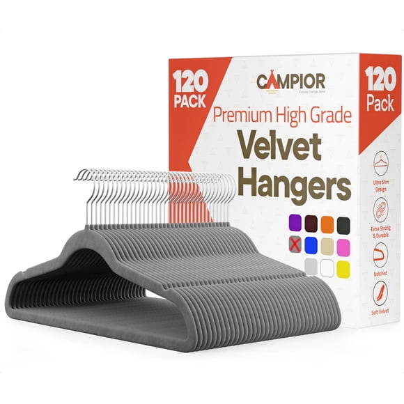 Perchas Campior de terciopelo, 120 unidades, giratorias 360° y antideslizantes