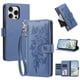 thumbnail image 1 of Funda Billetera Floral en Relieve iphone16 promax con Tarjetero y Cremallera Azul, 1 of 6