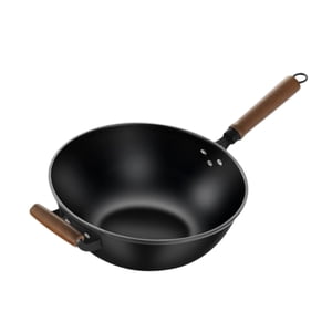 Bothyi - Wok De Hierro Sin Revestimiento, Utensilios De Cocina Para Cocinas De Gas, Inducción Eléctrica, Mango De Madera, Diámetro 30 Cm