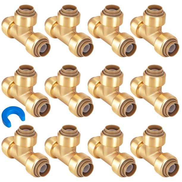 Paquete de 12 acoplamientos en T de 1/2 pulgada de Pex Fittings con clip de desconexión